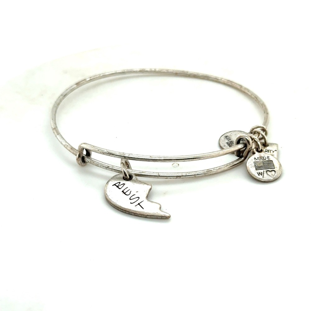 Alex and Ani Best Friends Half Heart Bangle Bracelet Silver Tone Expandable